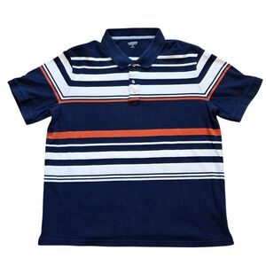 Lands End XL Striped Polo Shirt Navy Blue Orange White Cotton Classic